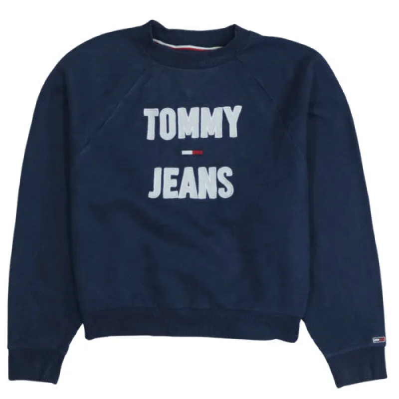 Tommy Jeans Navy Blue Sweatshirt Men's Small Embroidered Logo Crewneck Pullover Top sold by Vintage Club