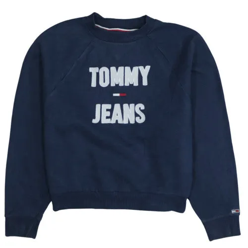 Tommy Jeans Navy Blue Sweatshirt Men's Small Embroidered Logo Crewneck Pullover Top sold by Vintage Club