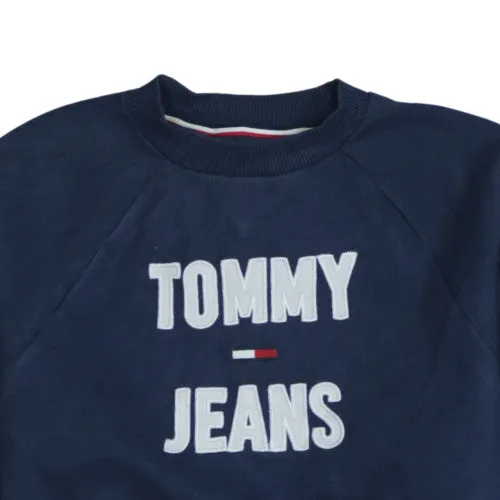Tommy Jeans Navy Blue Sweatshirt Men's Small Embroidered Logo Crewneck Pullover Top sold by Vintage Club product image thumbnail 5