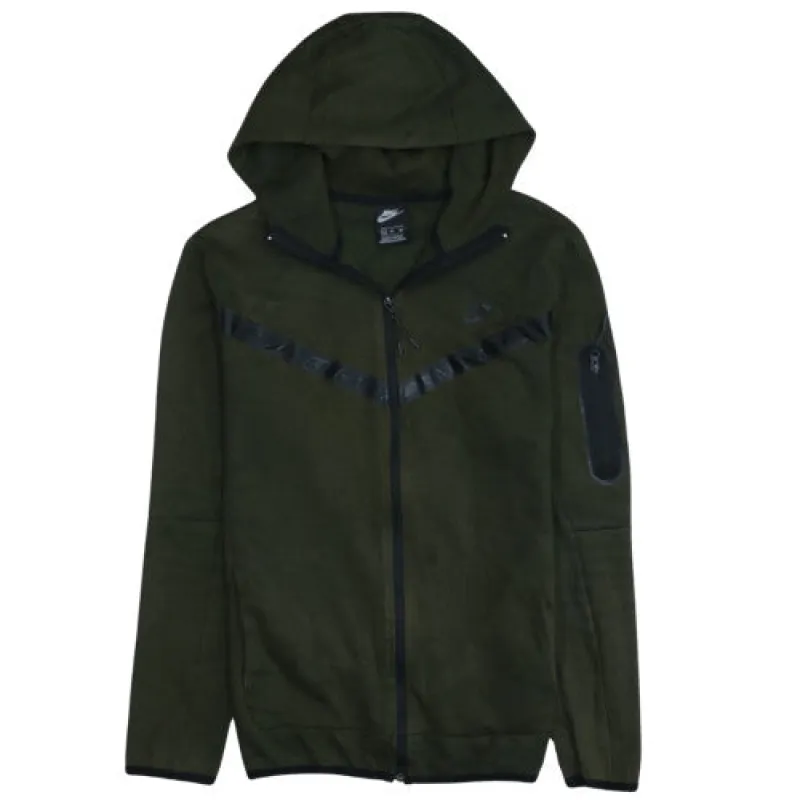 Nike Dark Green Full Zip Hoodie Women’s XLarge Tape Chevron Sleeve Pocket Sweatshirt made by Nike