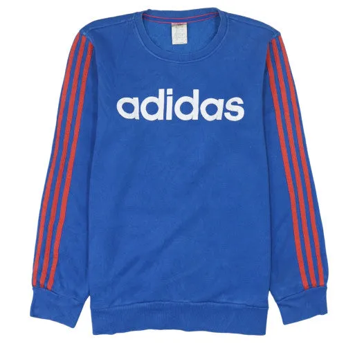 Adidas Blue Sweatshirt Men's Small Printed Logo Red Three Stripe Sleeves Pullover Jumper sold by Vintage Club