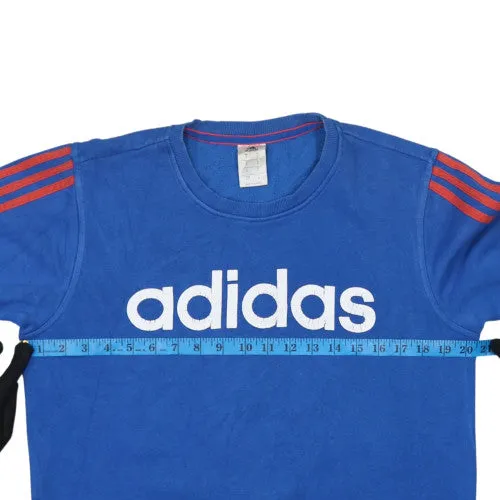 Adidas Blue Sweatshirt Men's Small Printed Logo Red Three Stripe Sleeves Pullover Jumper sold by Vintage Club product image thumbnail 5