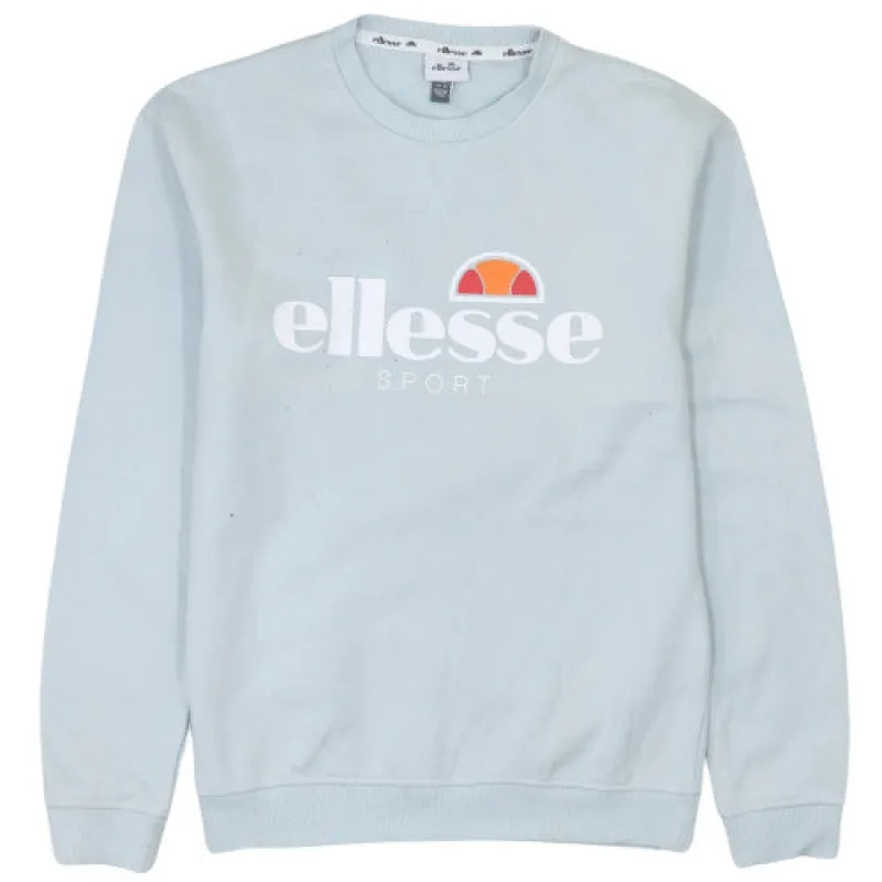 Ellesse Light Blue Sweatshirt Women's Medium Printed Logo Crewneck Pullover Fleece Top made by Ellesse