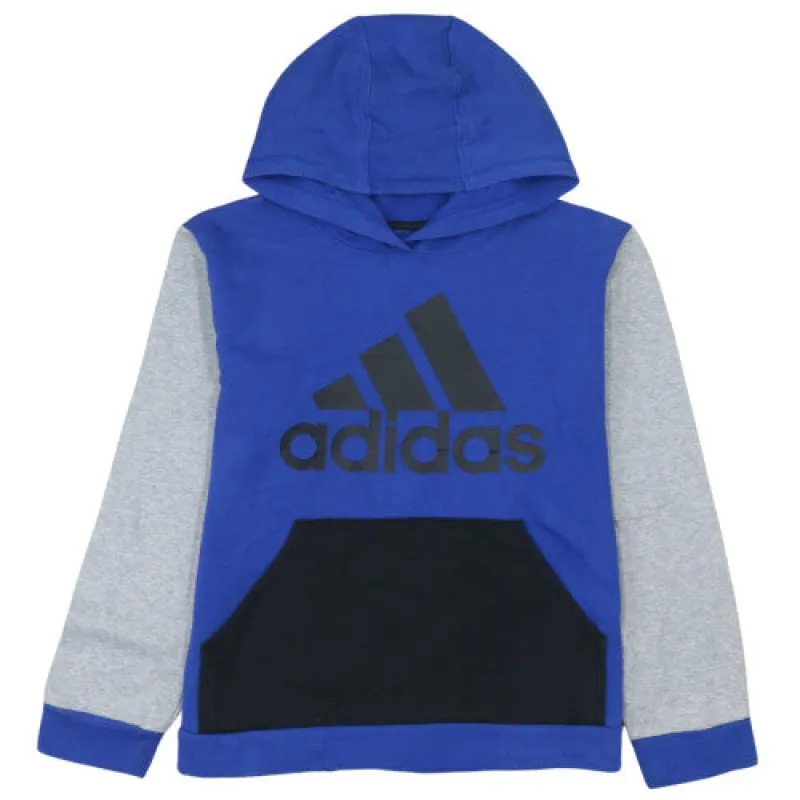 Adidas Blue Colour Block Hoodie Men's XSmall Printed Logo Front Pocket Fleece Sweatshirt sold by Vintage Club