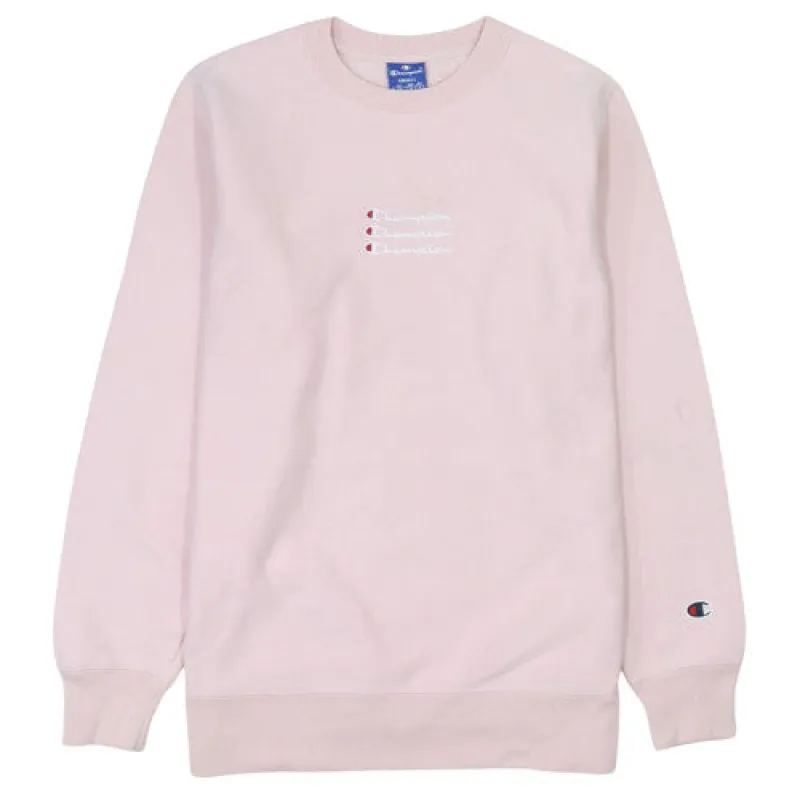 Champion Light Pink Sweatshirt Men's Small Embroidered Triple Logo Crewneck Pullover made by Champion