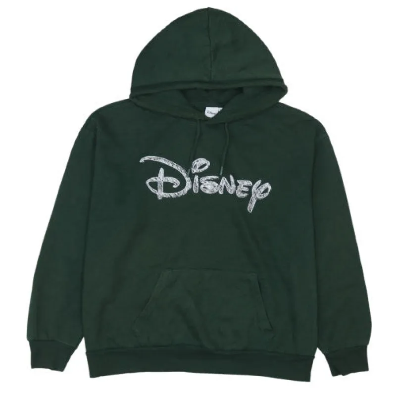 Disney Dark Green Hoodie Women's XLarge Printed Logo Front Pouch Fleece Pullover Sweatshirt sold by Vintage Club