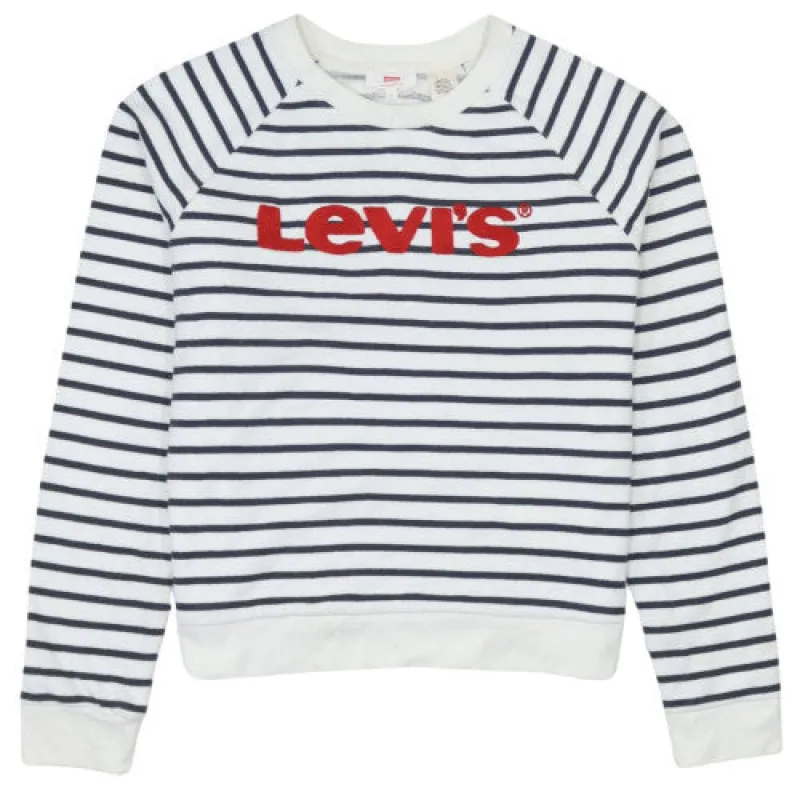 Levi's White Navy Stripe Sweatshirt Men's Small Embroidered Red Logo Crewneck Pullover made by Levi's