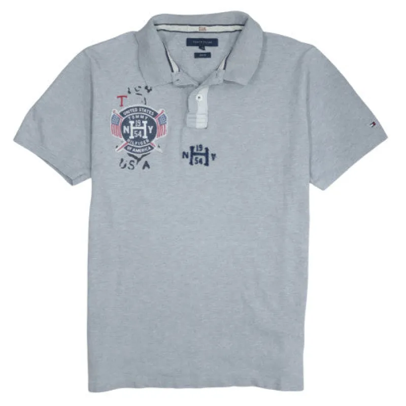 Tommy Hilfiger Light Grey Polo Shirt Women’s XXLarge Embroidered Crest Logo Short Sleeve Top sold by Vintage Club