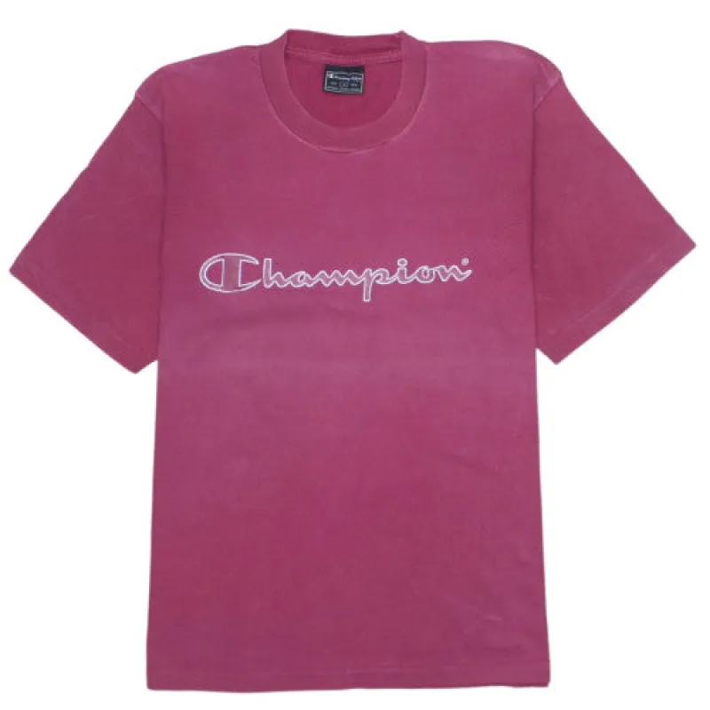 Vintage Champion 90's Men's Small Tee, Faded Pink Spellout Logo made by Champion