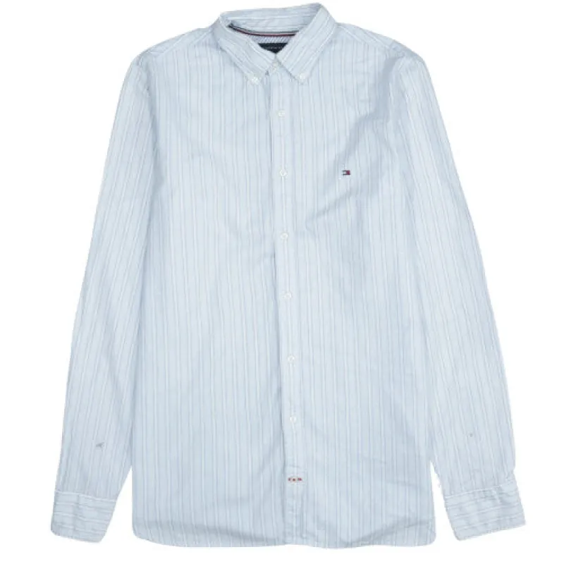 Vintage Tommy Hilfiger Men's Small Blue Striped Button-Up Shirt 90s made by Tommy Hilfiger