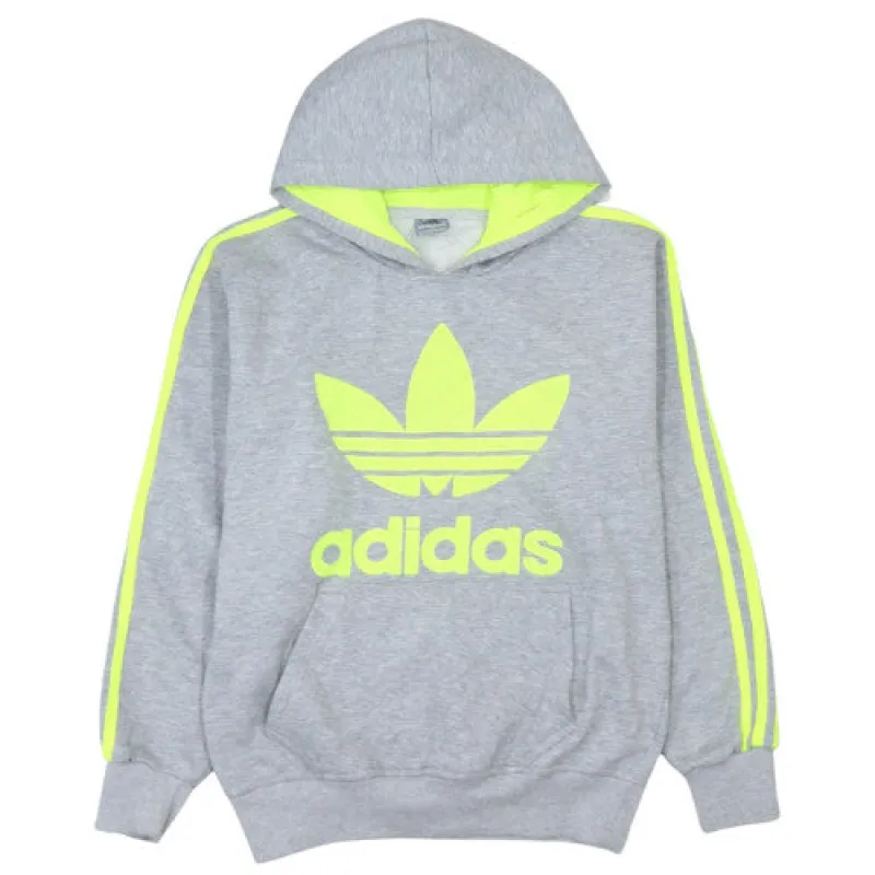 Adidas 90s Grey Neon Trefoil Pullover Hoodie Small Men's Vintage made by Adidas
