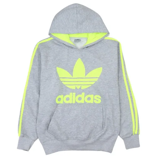 Adidas 90s Grey Neon Trefoil Pullover Hoodie Small Men's Vintage sold by Vintage Club