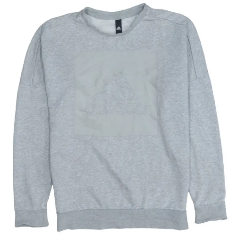 Adidas 90's Grey XXL Crewneck Sweatshirt with Large Logo Panel Fleece made by Adidas