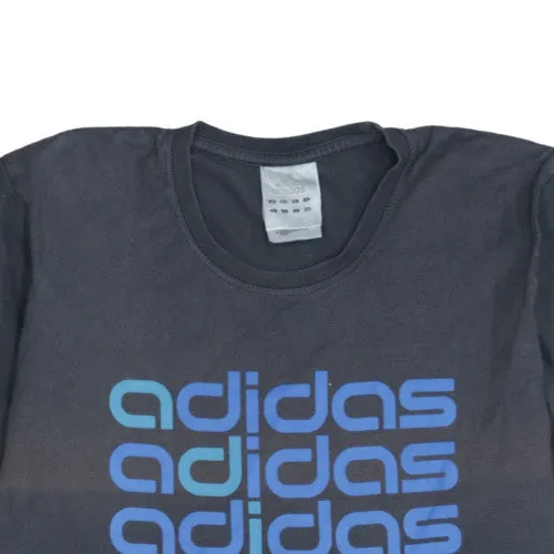 Adidas Men's 90's Crew Neck Black T-Shirt Medium, Blue Logo, Vintage sold by Vintage Club product image thumbnail 3