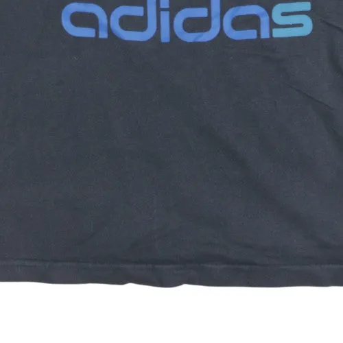 Adidas Men's 90's Crew Neck Black T-Shirt Medium, Blue Logo, Vintage sold by Vintage Club product image thumbnail 4
