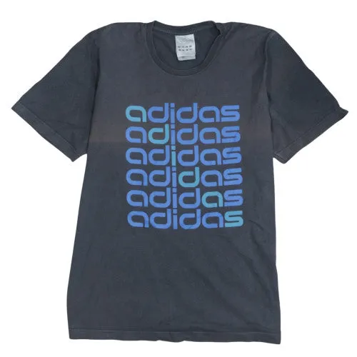 Adidas Men's 90's Crew Neck Black T-Shirt Medium, Blue Logo, Vintage sold by Vintage Club