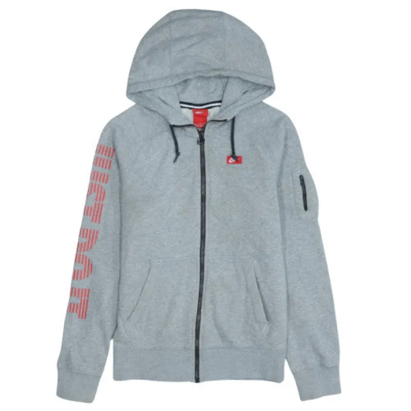 Nike 90s Swoosh Mens Small Grey Full Zip Hoodie Sweatshirt made by Nike