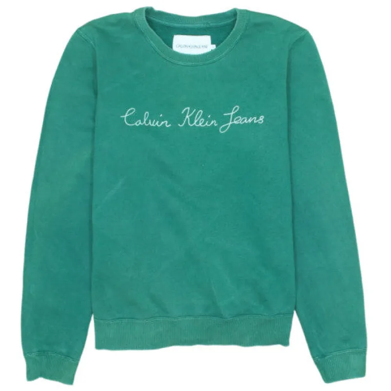 Vintage Calvin Klein 90's Green Spellout Crew Neck Sweatshirt Small made by Calvin Klein