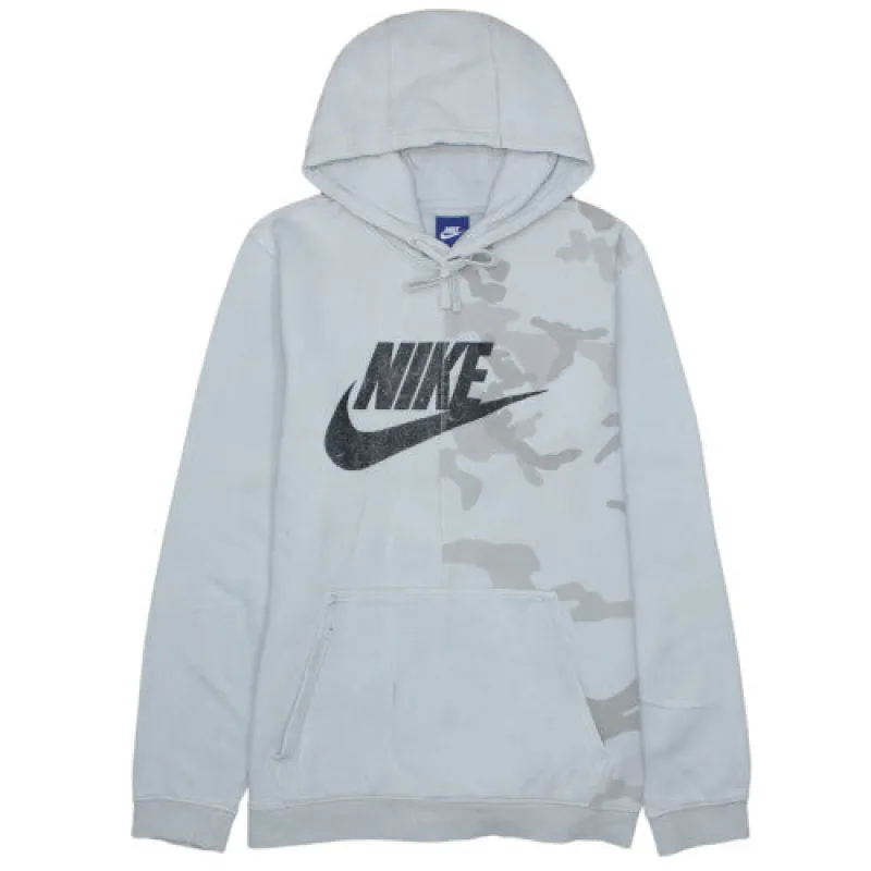 Nike 90's Vintage Grey Hoodie Large w/ Center Swoosh & Camo Accents made by Nike