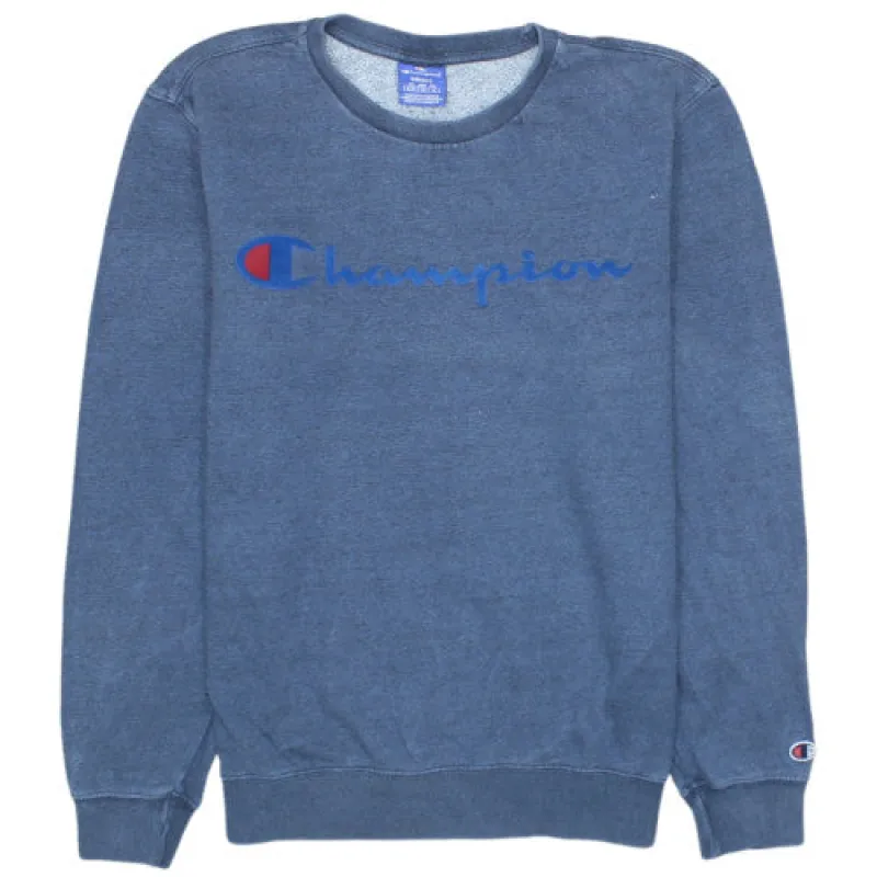 Vintage Champion 90s Blue Spellout Crewneck Sweatshirt Men's Small made by Champion