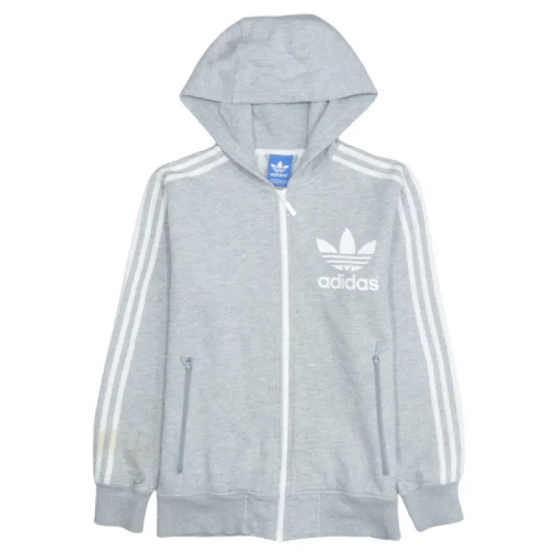 Adidas 90's Striped Sleeve Small Grey Hoodie Trefoil Full Zip sold by Vintage Club