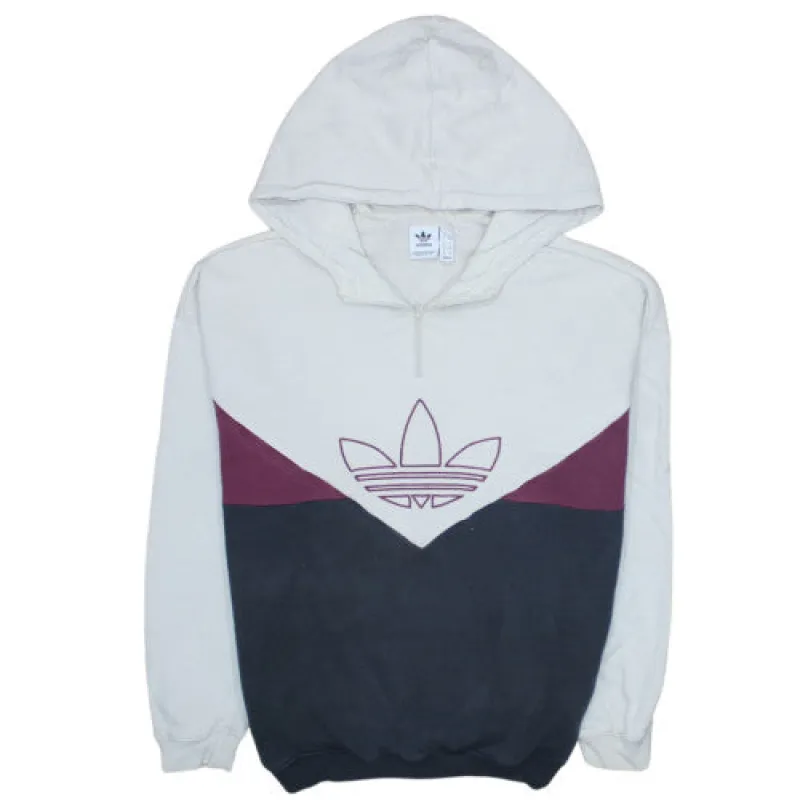 Adidas White Colour Block Hoodie Women's XLarge Trefoil Logo Quarter Zip Pullover Sweatshirt made by Adidas