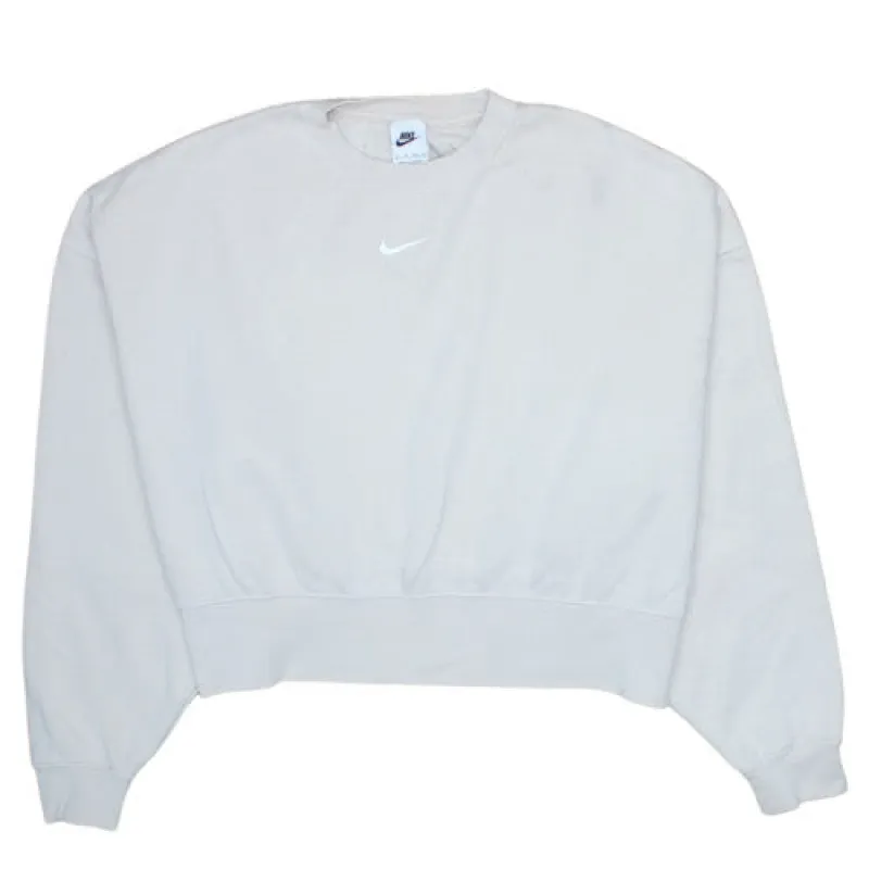 Nike Cream Sweatshirt Women’s XSmall Embroidered Swoosh Cropped Fit Ribbed Crewneck Pullover made by Nike