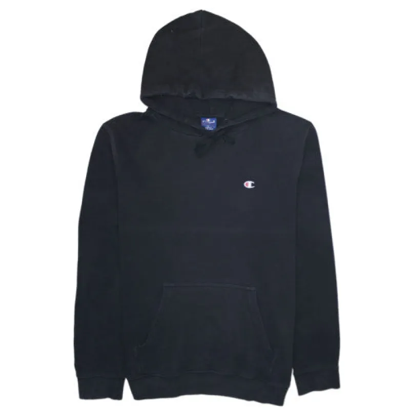 Champion Black Hoodie Men's Large Printed Chest Logo Front Pocket Pullover Sweatshirt sold by Vintage Club