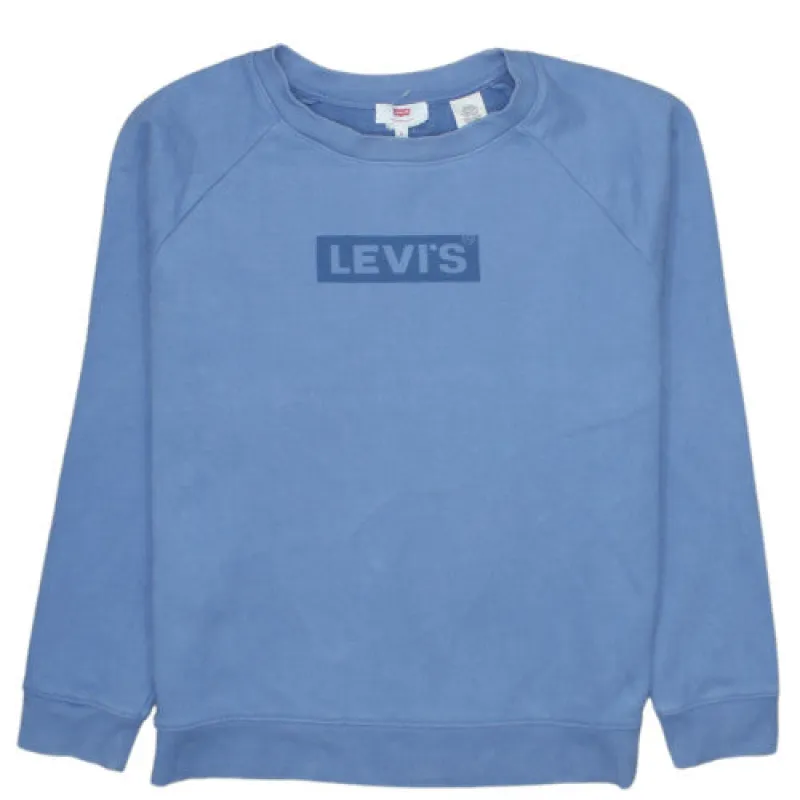 Levi's Blue Sweatshirt Men's Small Printed Box Logo Crewneck Pullover Fleece Top made by Levi's