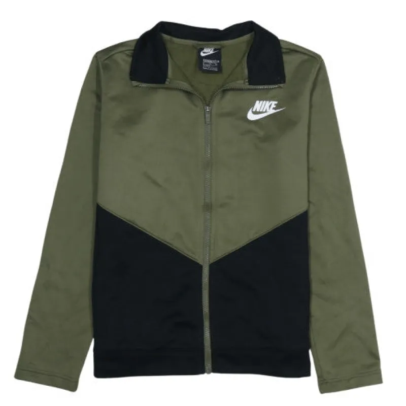 Nike Khaki Black Track Jacket Women's XLarge Printed Swoosh Logo Full Zip Top made by Nike