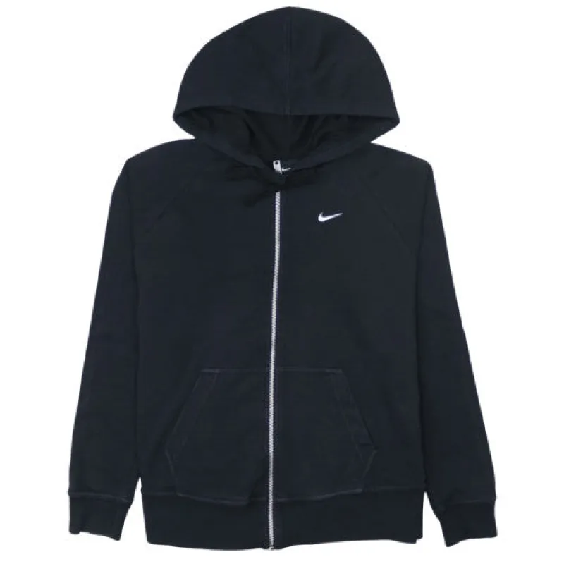 Nike Black Full Zip Hoodie Men's Small Embroidered Swoosh Logo Sleeve Branding Sweatshirt sold by Vintage Club