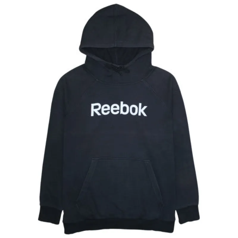 Reebok Black Hoodie Men's XLarge Printed Logo Front Pocket Raglan Sleeves Sweatshirt sold by Vintage Club