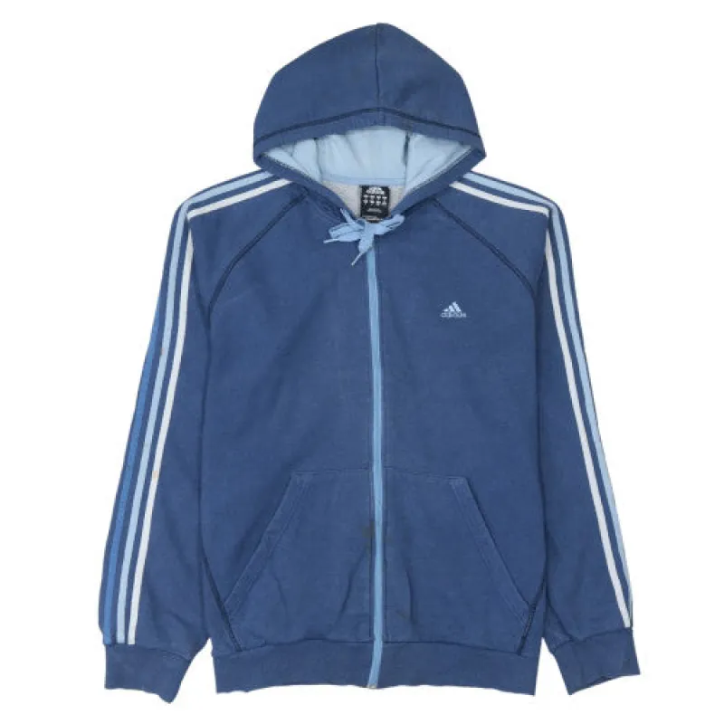Adidas Blue Full Zip Hoodie Men's XLarge Embroidered Logo Three Stripe Sleeves Casual Top sold by Vintage Club
