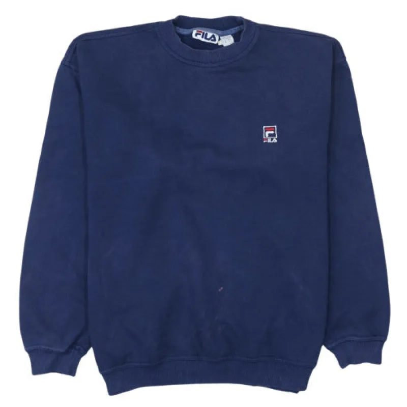 Fila Navy Blue Sweatshirt Men's Large Embroidered Chest Logo Ribbed Cuffs Pullover Jumper sold by Vintage Club