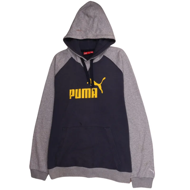 Puma 90's Vintage Spellout Hoodie Men's Large Grey Navy B-Grade sold by Vintage Club