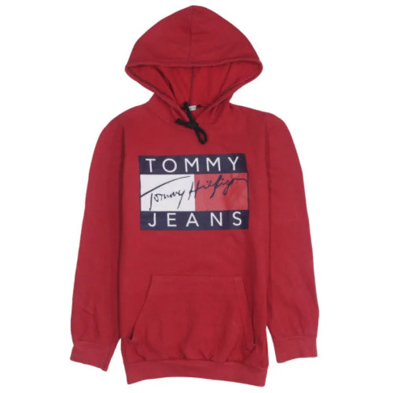 Tommy Hilfiger 90's Spellout Hoodie XSmall Red Vintage Pullover made by Nike