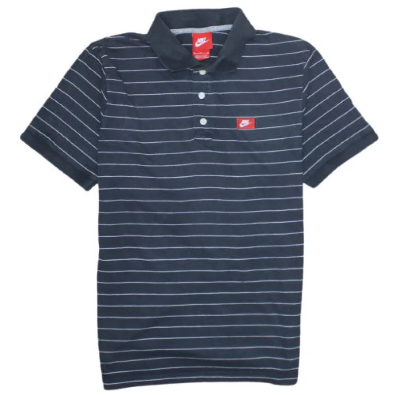Nike Navy Blue Striped Polo Shirt Men’s Medium Embroidered Chest Logo Casual Top sold by Vintage Club