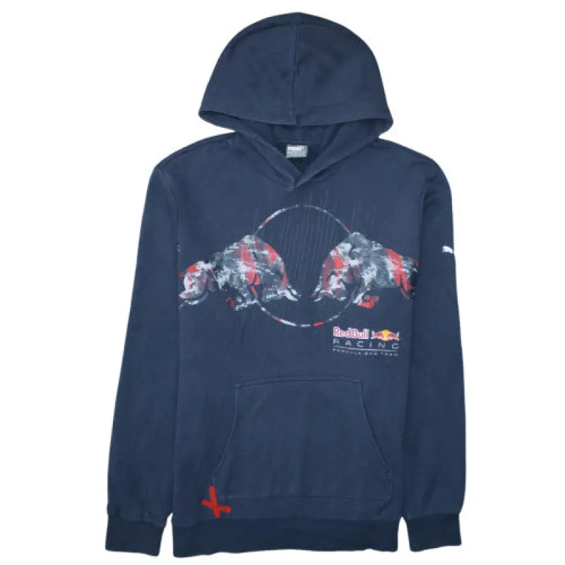 Puma Navy Blue Hoodie Men's XLarge Red Bull Racing Printed Graphic Kangaroo Pocket Sweatshirt sold by Vintage Club