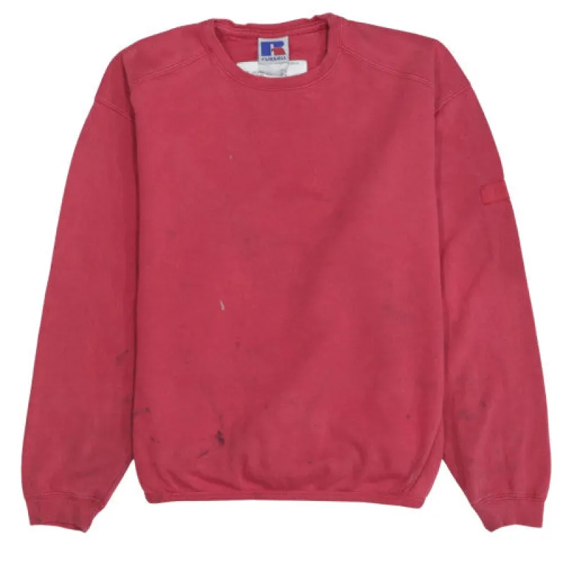 Russell Athletic Men's Sweatshirt Burgundy Red Medium Printed Back Logo Crewneck Pullover made by Russell Athletic