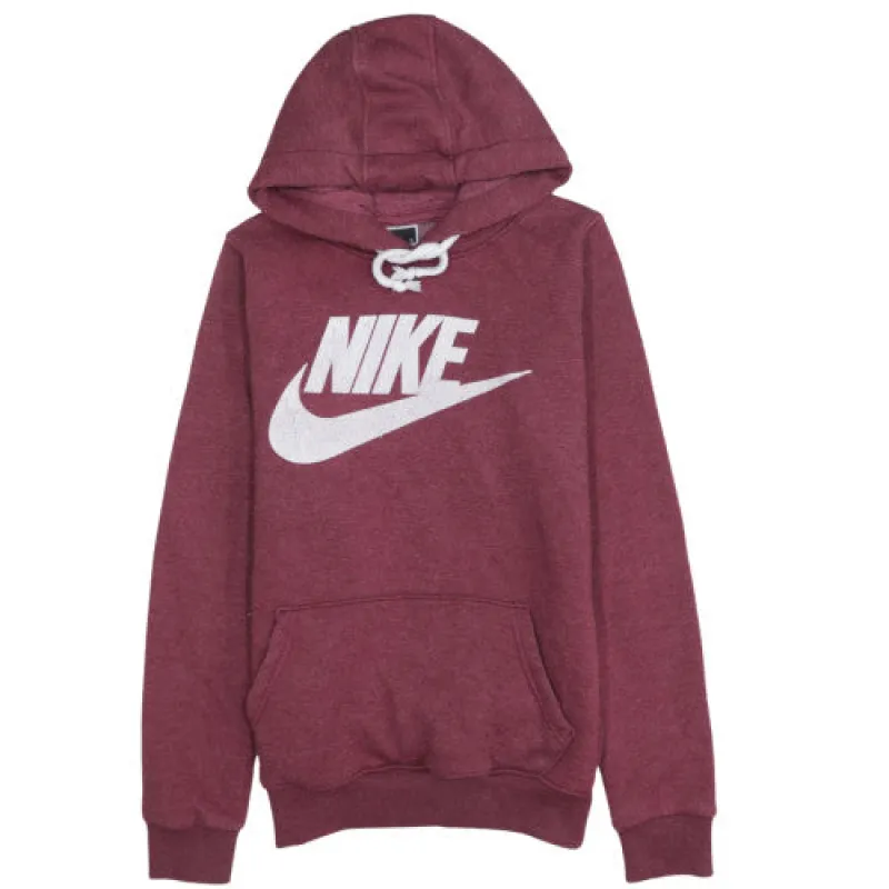 Nike Women’s Hoodie Burgundy Red Medium Printed Logo Kangaroo Pocket Pullover Sweatshirt made by Nike
