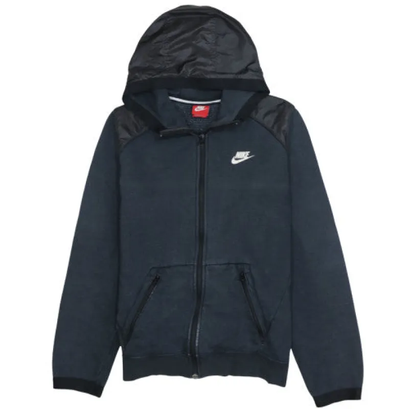 Nike Men's Hoodie Dark Charcoal Black Small Full Zip Fleece Lined Printed Logo Jacket sold by Vintage Club