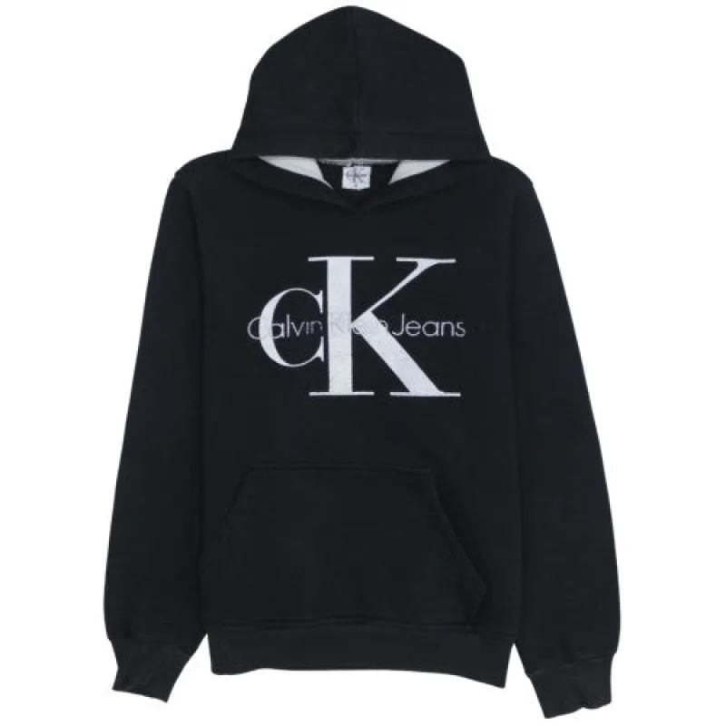 Calvin Klein Men's Hoodie Black Small Embroidered CK Jeans Logo Kangaroo Pocket Pullover Sweatshirt sold by Vintage Club