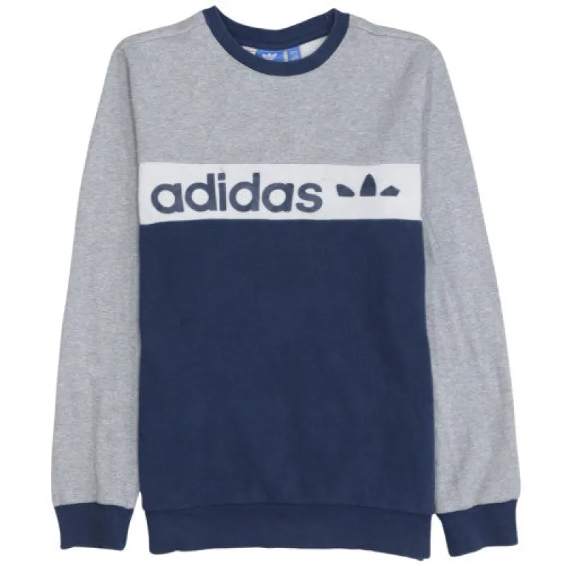 Adidas Women's Sweatshirt Grey Navy Medium Big Trefoil Logo Colour Block Pullover Jumper made by Adidas