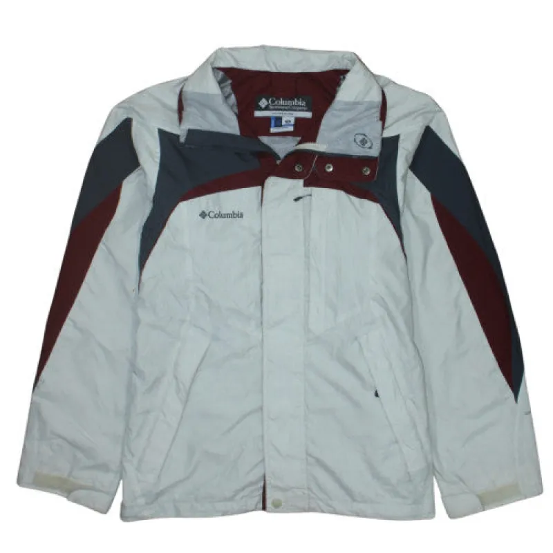Columbia Grey White Jacket Men's Medium Zip Pockets Embroidered Logo Windbreaker Outerwear sold by Vintage Club