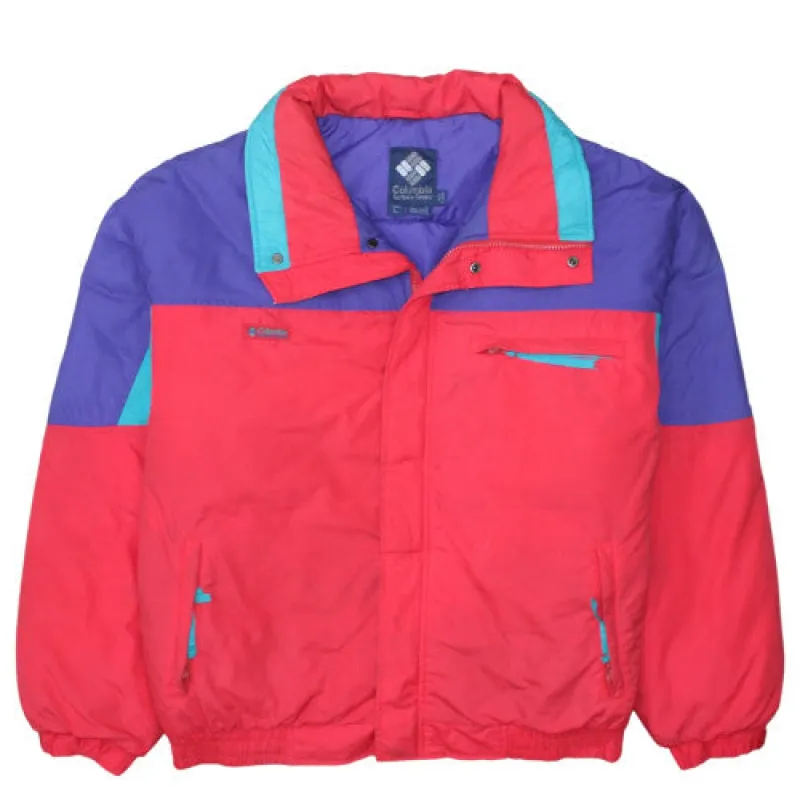 Columbia Red Purple Colourblock Jacket Men's Large Zip Pockets Logo Puffer Outerwear made by Columbia