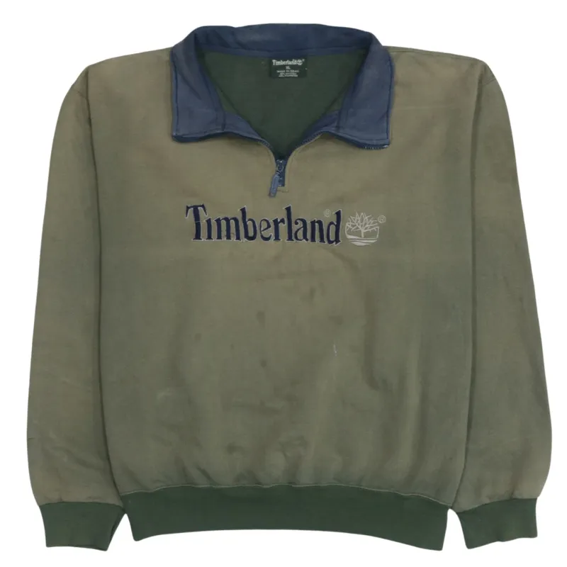 Vintage 90s Timberland Spellout Green XL Quarter Zip Sweatshirt made by Timberland