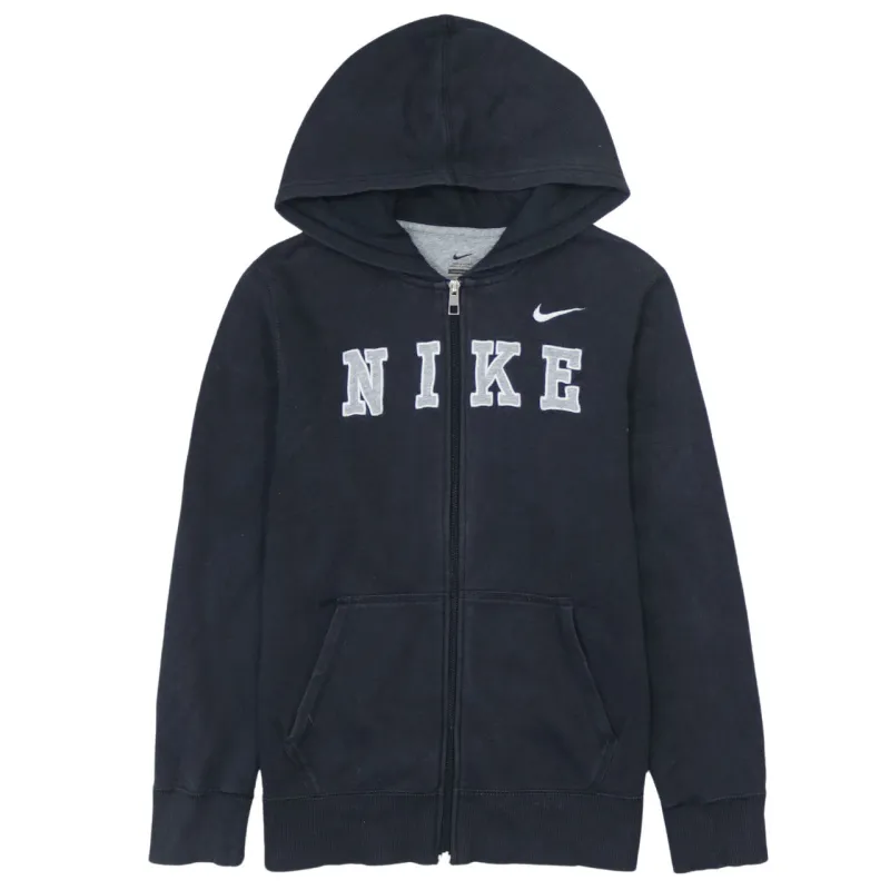 Vintage 90s Nike Women's Large Black Swoosh Full Zip Cotton Hoodie made by Nike