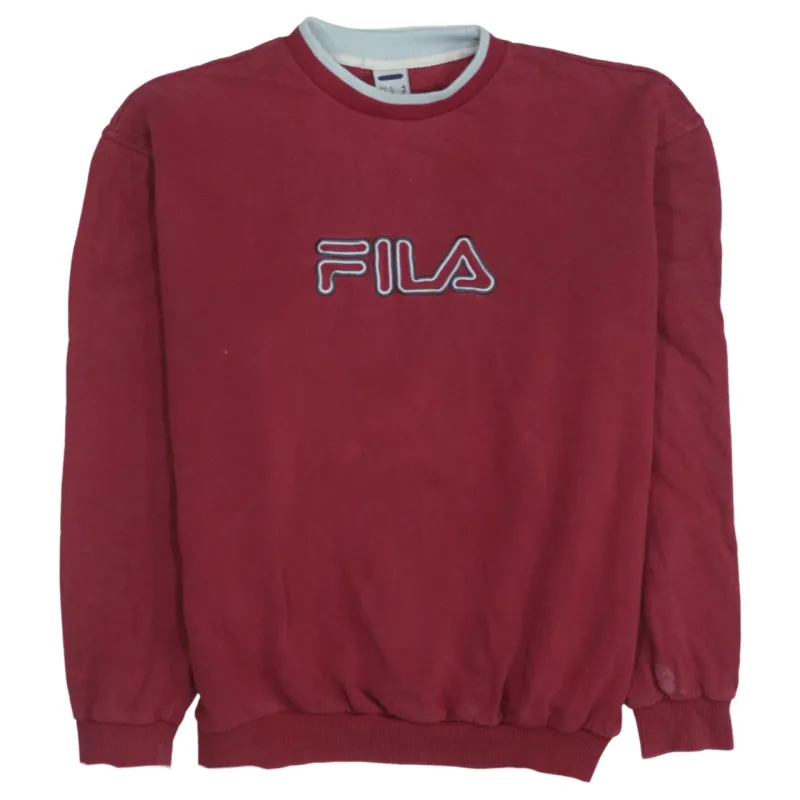 Vintage Men's Red Fila Spellout Crew Neck Sweatshirt 90s Medium Retro made by Fila