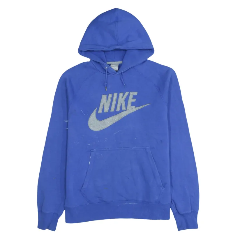 Vintage Men's Nike 90s Blue Medium Pullover Hoodie with Center Swoosh made by Nike