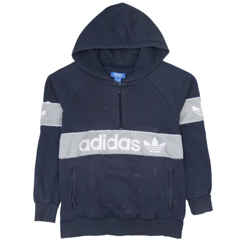 Adidas Vintage 90's Navy Quarter Zip Hoodie Women's Small Cotton made by Adidas
